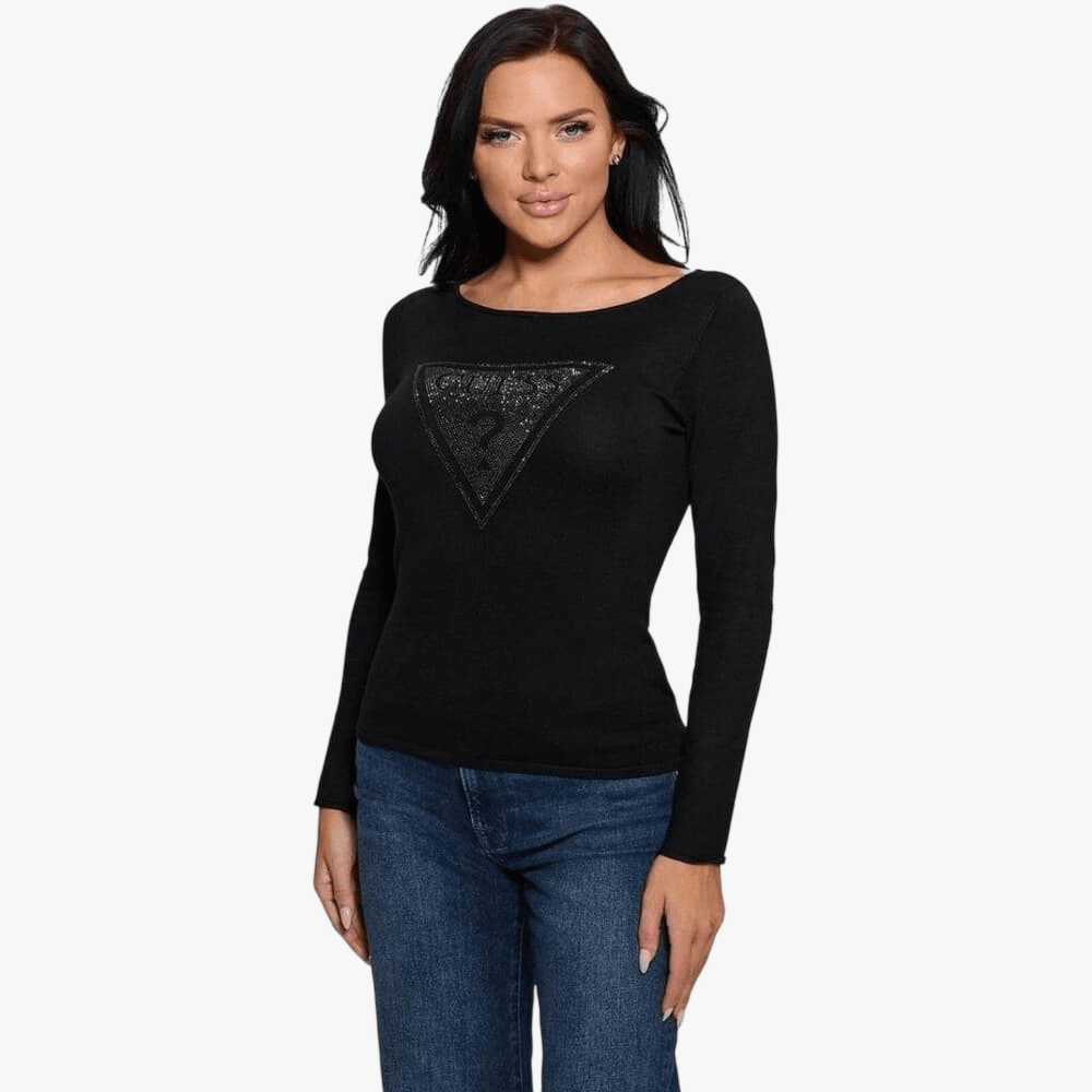 Guess Womens Triangle Logo Eliza Sweater Black | Guess