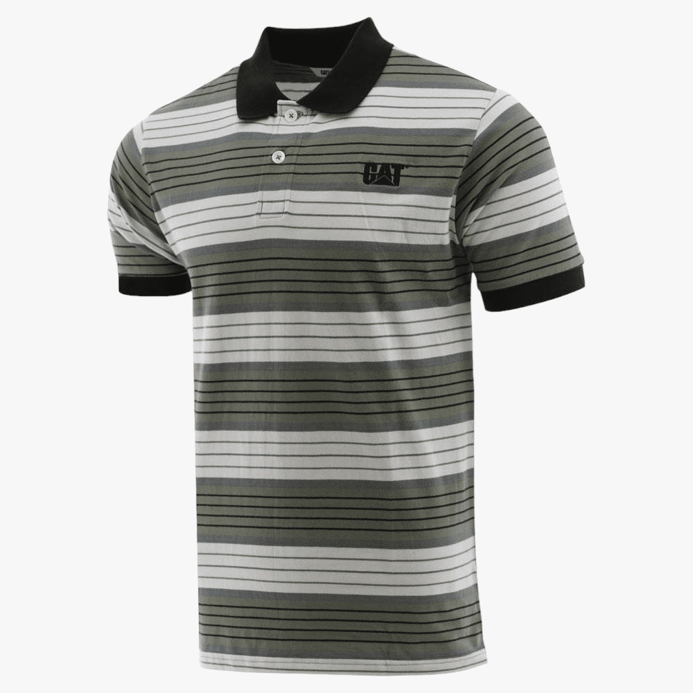 Caterpillar Mens Foundation Jersey Knit Short Sleeve Golfer Marshland Stripe | Caterpillar