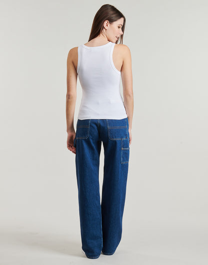 Calvin Klein Womens Woven Label Cotton Rib Tank White