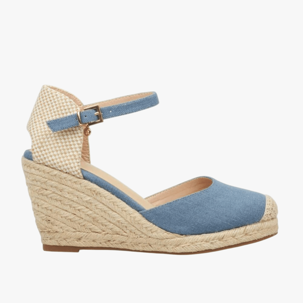 Miss Black Womens Jojo 12 Wedge Blue Sandal | Miss Black