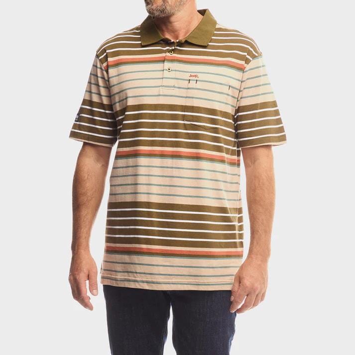 Jeep Mens Yd Stripe Short Sleeve Golfer Multi | Jeep