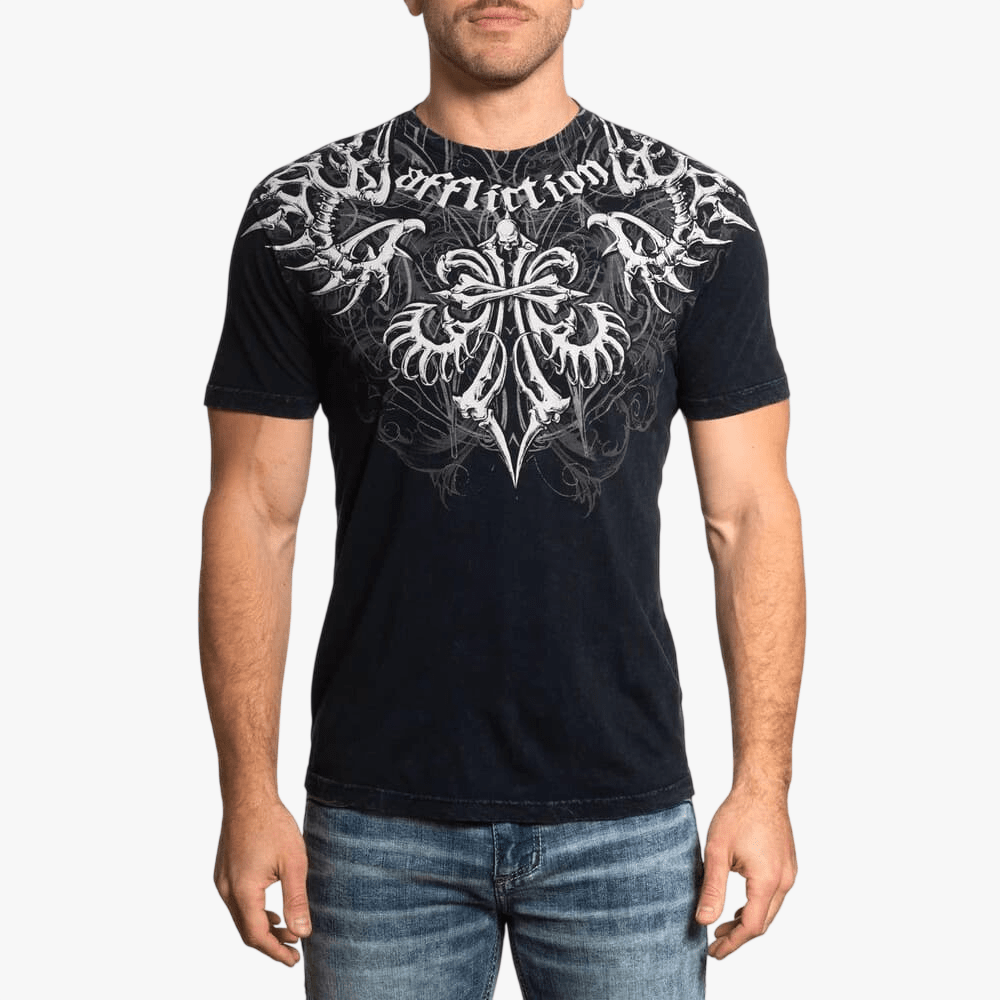 Affliction Mens Skeleton Tee Black Lava Wash | Affliction