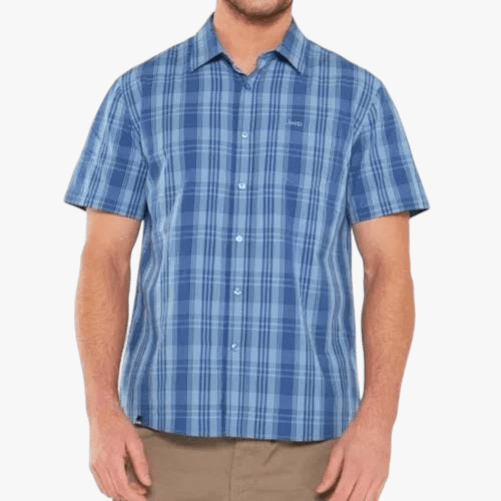 Jeep Mens Gingham Short Sleeve Check Shirt Bay Beach Blue | Jeep