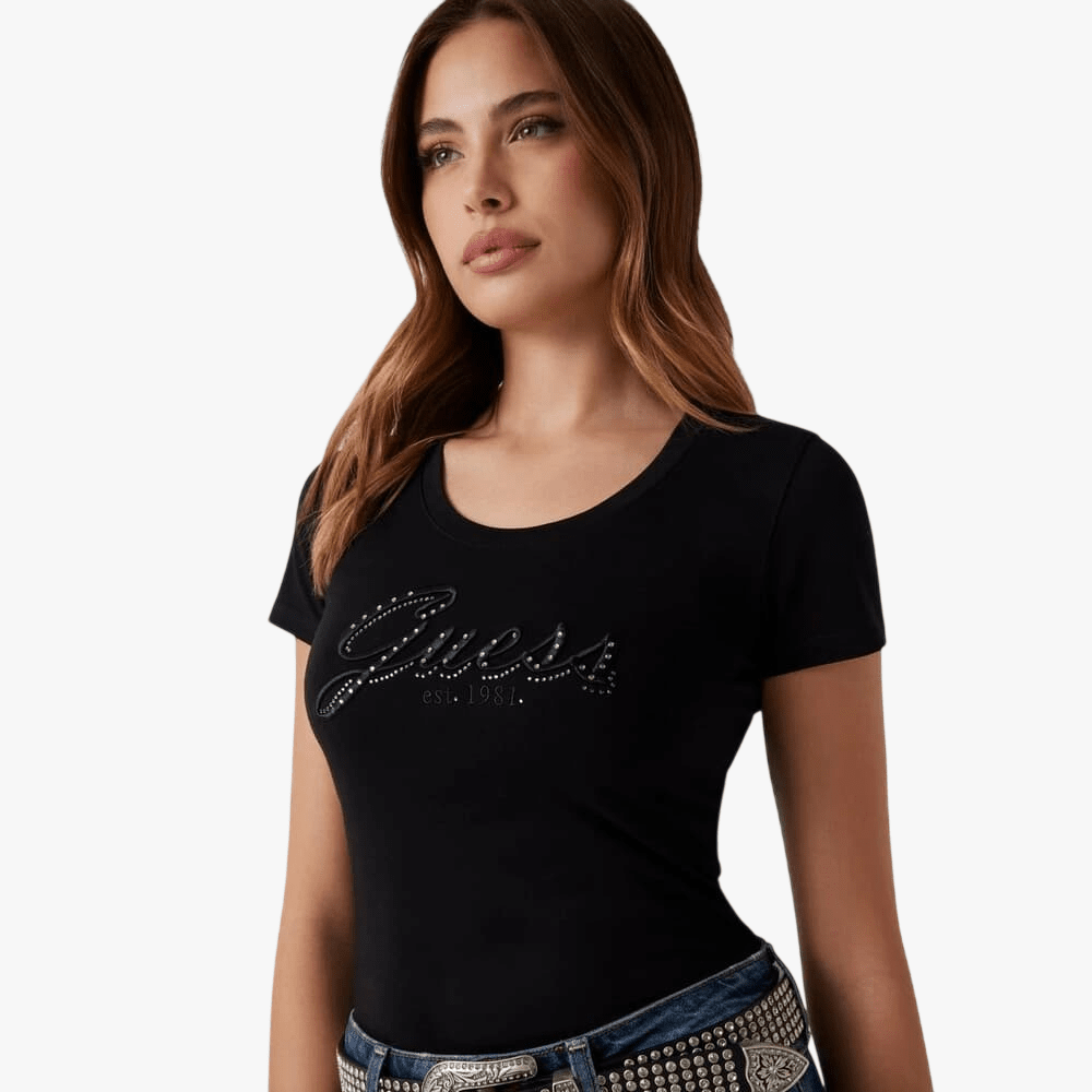 Guess Womens Embroid Logo Tee Black | Guess