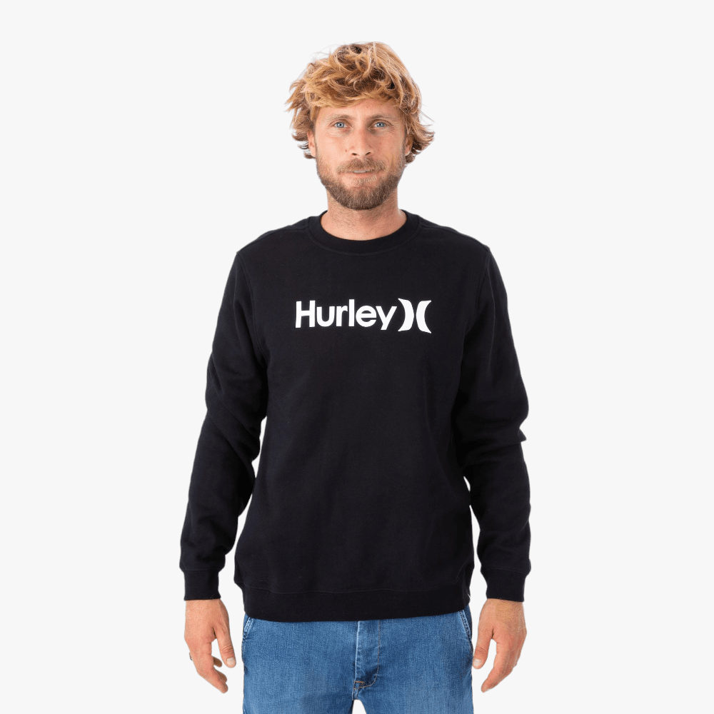 Hurley Mens Solid Crew Fleece Sweater Black White | Hurley