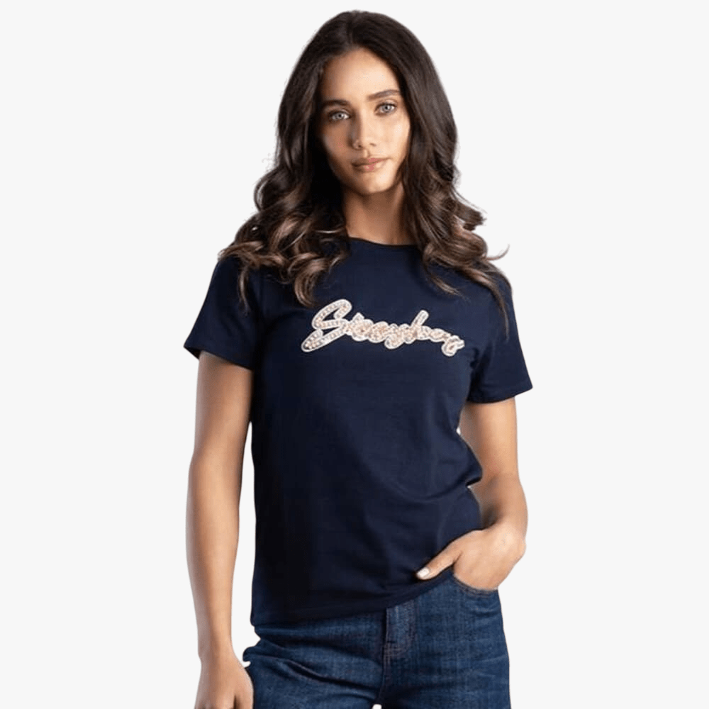 Sissy Boy Regular Sequin And Pearl Short Sleeve Tee Navy | Sissy Boy