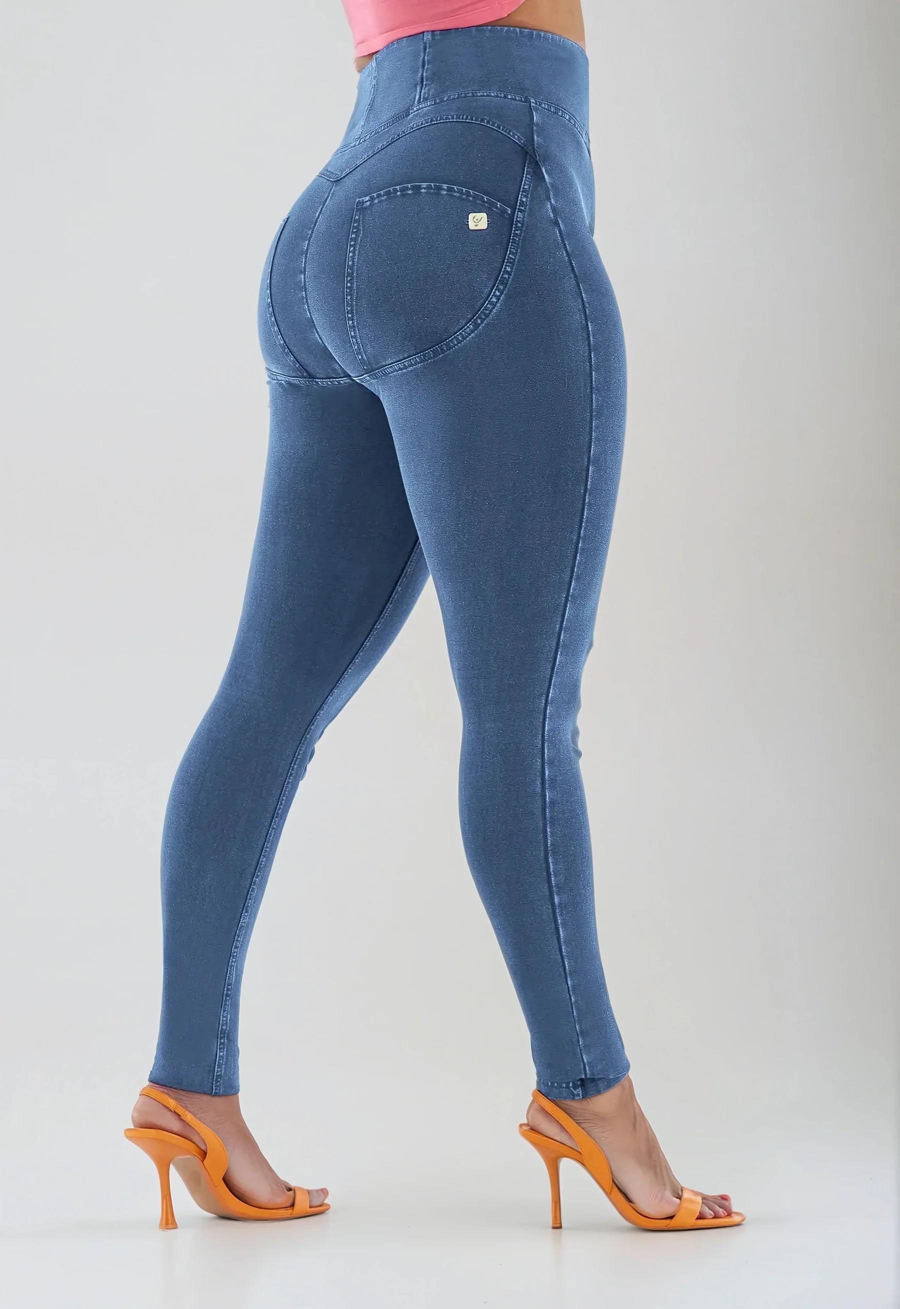 Freddy Womens Light Blue Stitch Curvy High Waist Long Length Jean