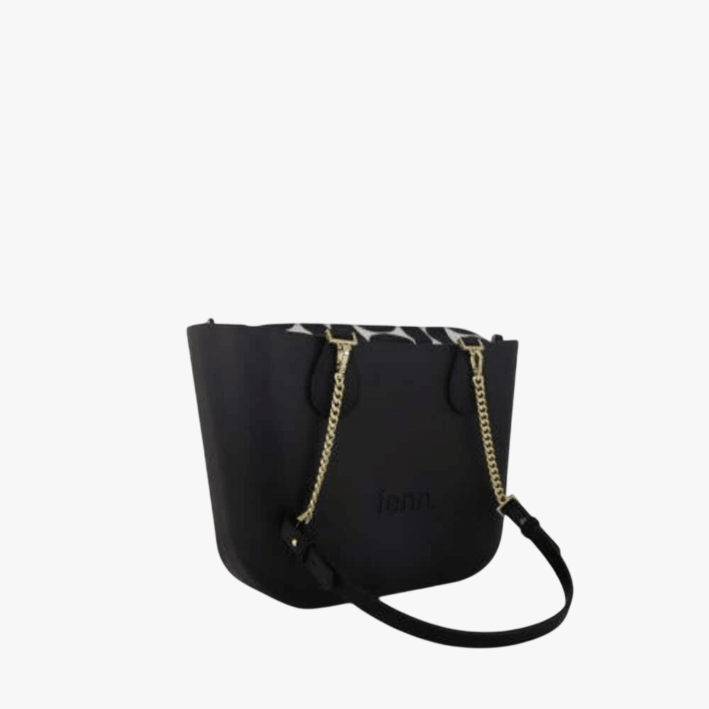 Fenn Petite Black Handbag P93 Inner Gold Zip Black Gold Chain Handle | Fenn