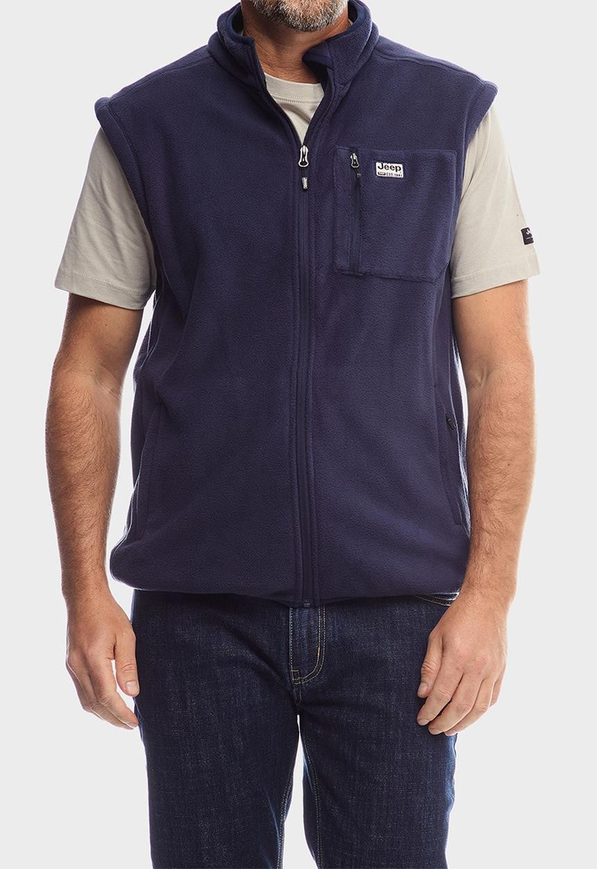 Jeep Mens Core Sleeveless Fleece Jacket Navy