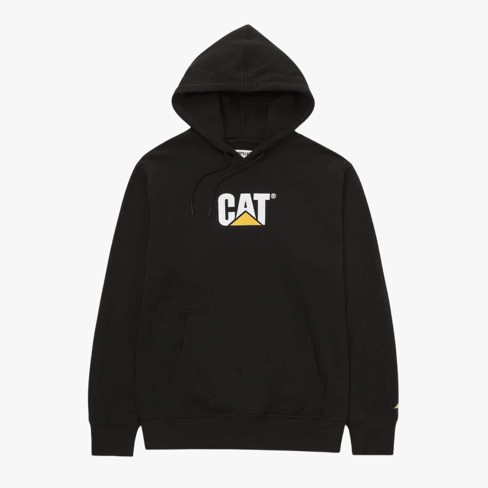 Caterpillar Mens Fleece Cat Logo Hoodie Pitch Black Trademark | Caterpillar
