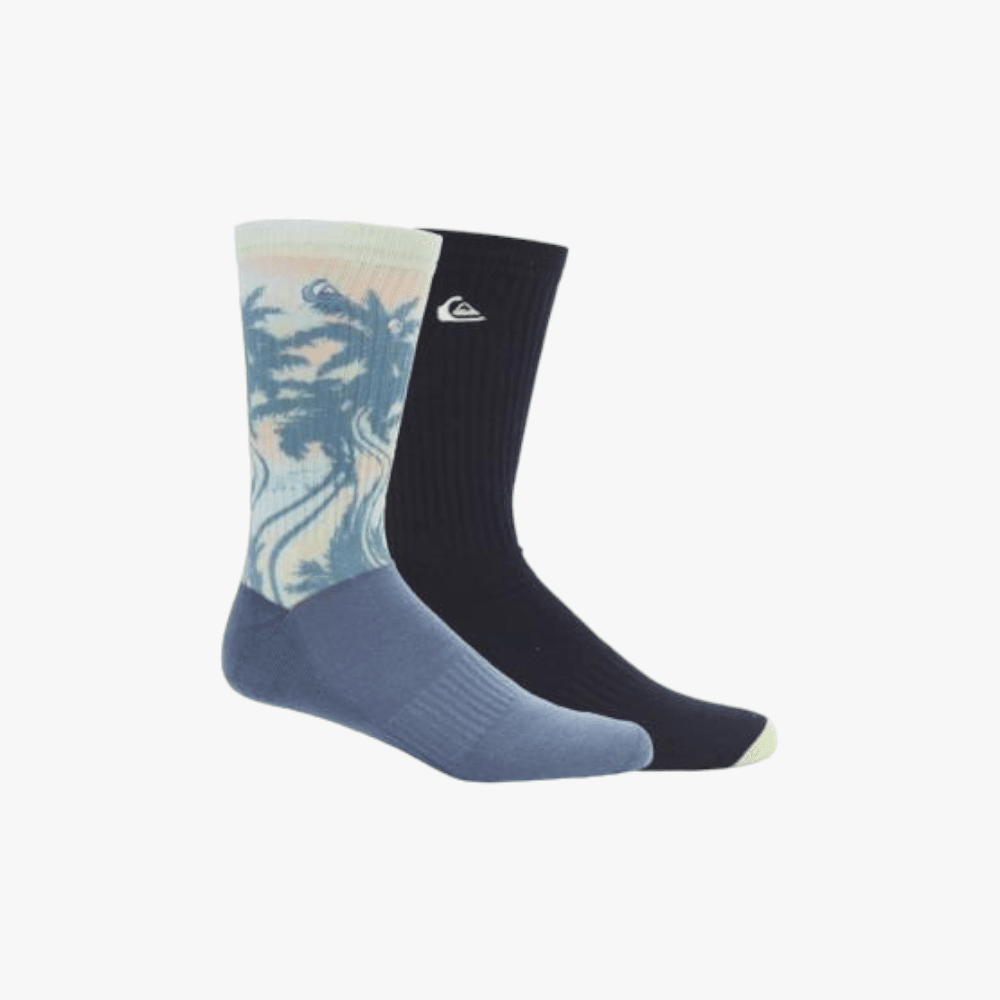 Quiksilver Mens 2Pack Crew Sock Wavy Palm Navy Blazer | Quiksilver