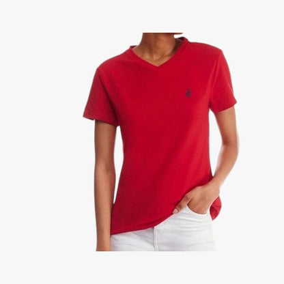 Polo Womens Kelly V Neck Stretch Short Sleeve Tee Red | Polo