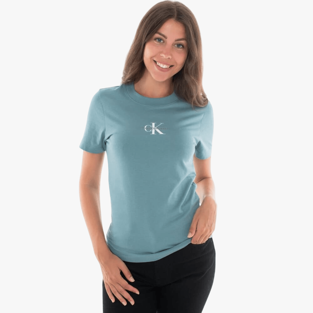 Calvin Klein Womens Monologo Slim Fit Short Sleeve Tee Teal | Calvin Klein