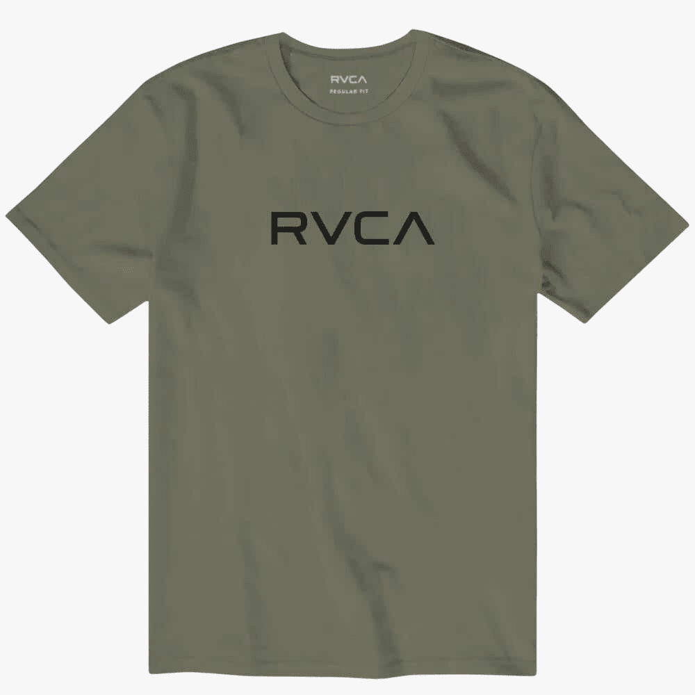 Rvca Mens Big Logo Short Red Stitch Sleeve Tee Oil Green | Rvca