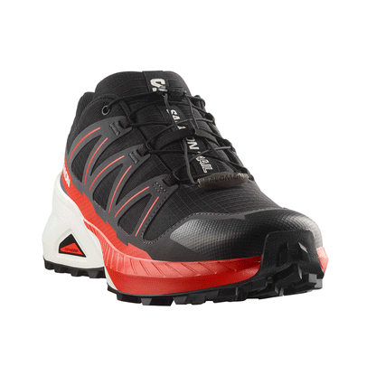 Salomon Mens Speedcross Peak Trail Sneaker Black Asphalt Fiery Red | Salomon