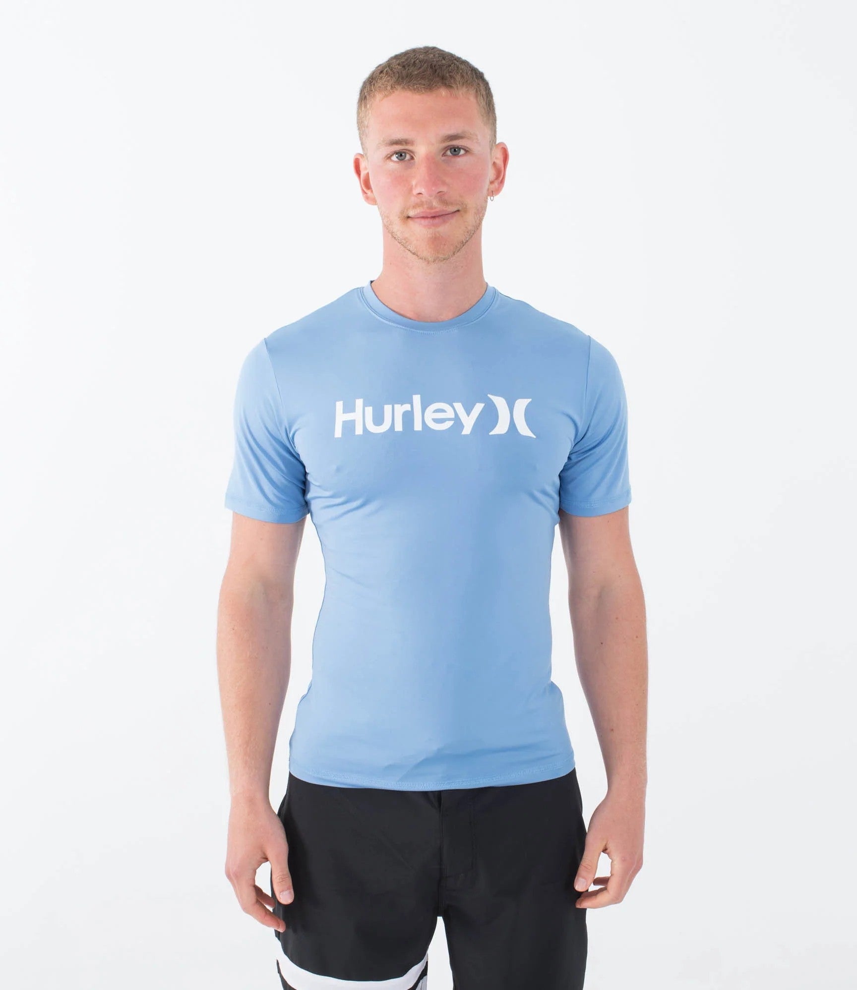 Hurley Mens Oao Quickdry Rashgurd Short Sleeve White 421 Blue