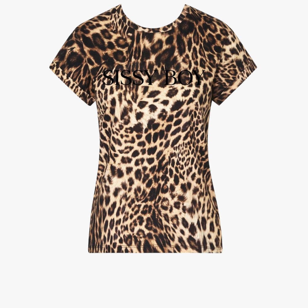 Sissy Boy Womens Leopard Printed Short Sleeve Top Embroid Logo Brown | Sissy Boy