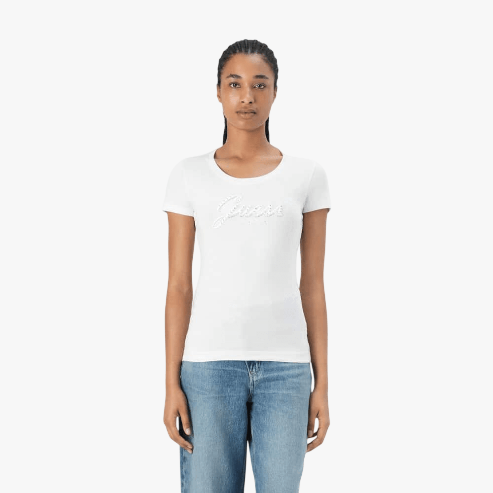 Guess Womens Embro Script Tee White | Guess