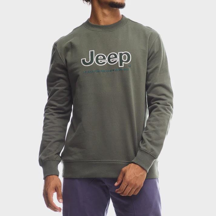 Jeep Mens Core Applique Crew Sweater Green | Jeep