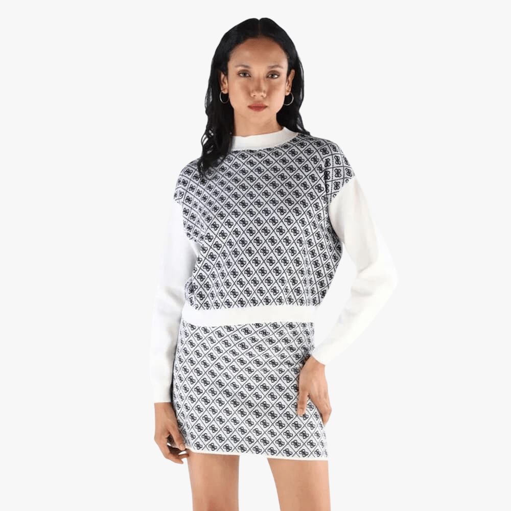 Guess Womens Aubrey 4G Sweater Cream Blue | Guess