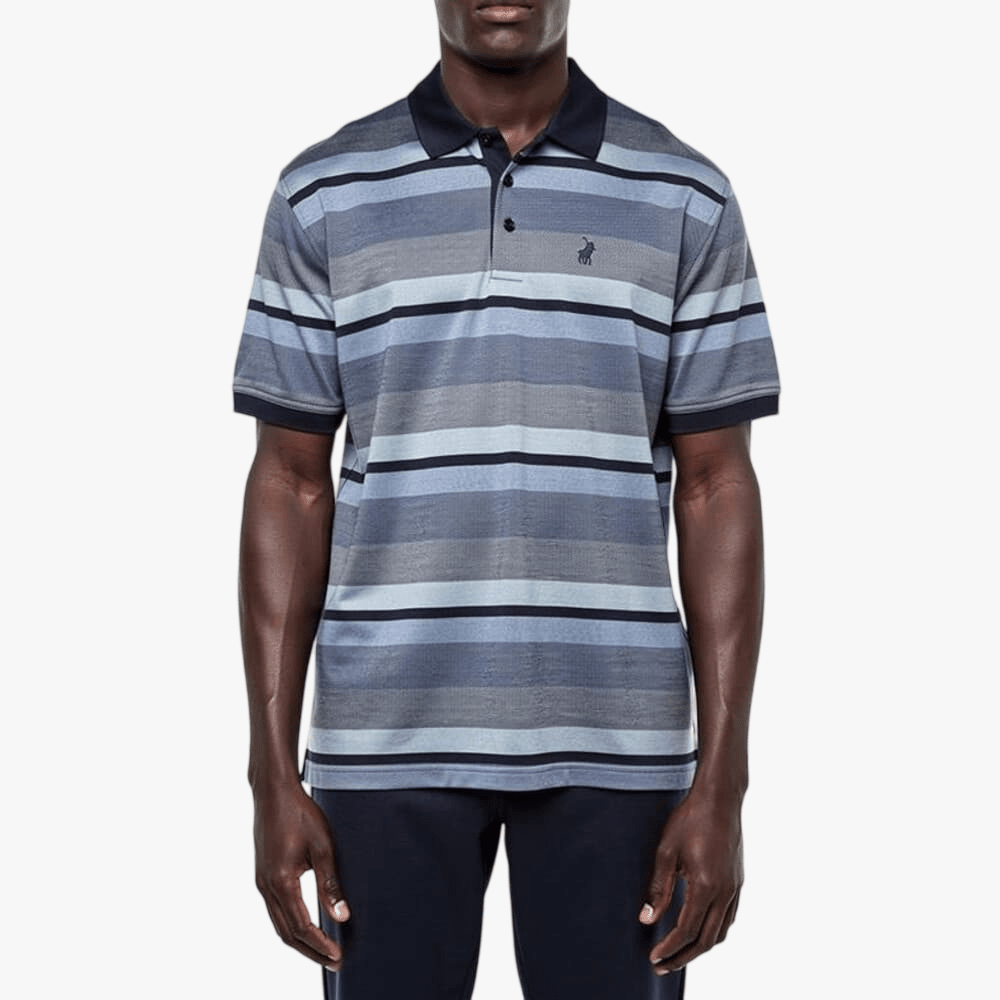 Polo Mens Textured Double Mercerised Stripe Golfer Blue | Polo