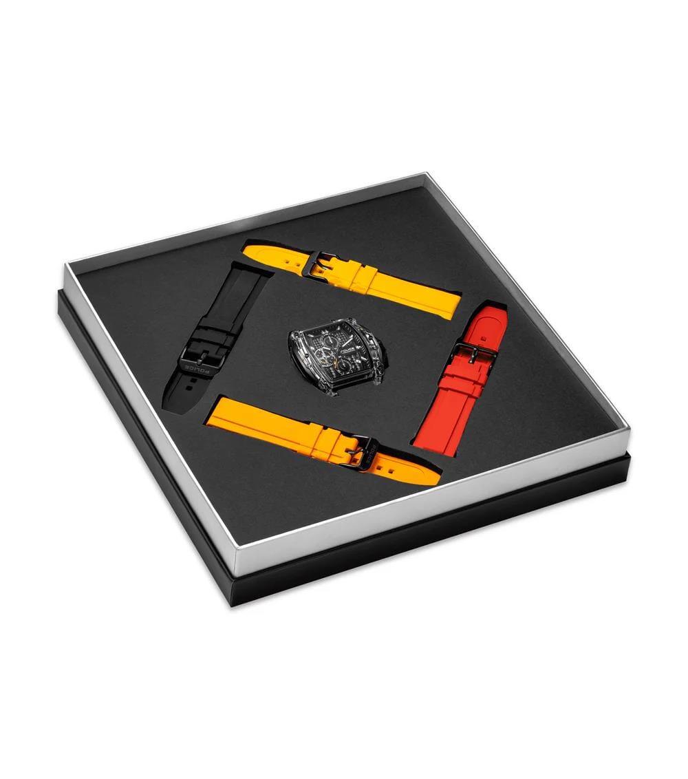 Police Mens Clout Tank Watch Interchangeable Silicone Bands Set | Police