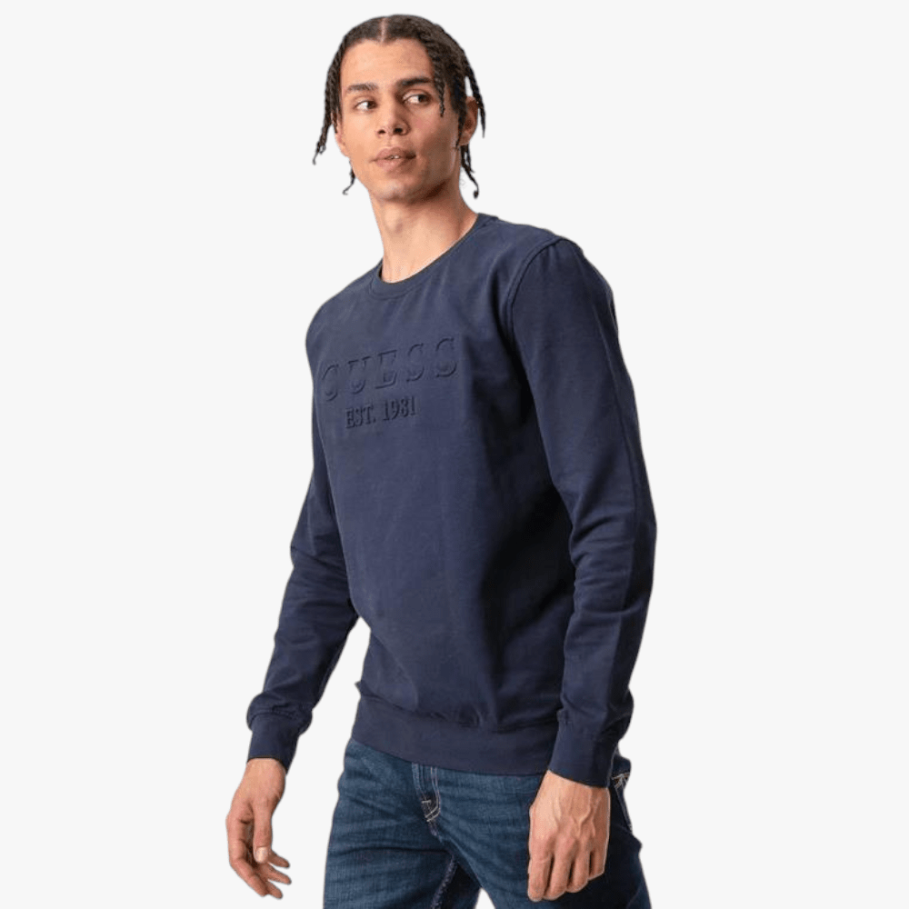 Guess Mens Beau Crew Neck Sweater Blue – Brands Megastore