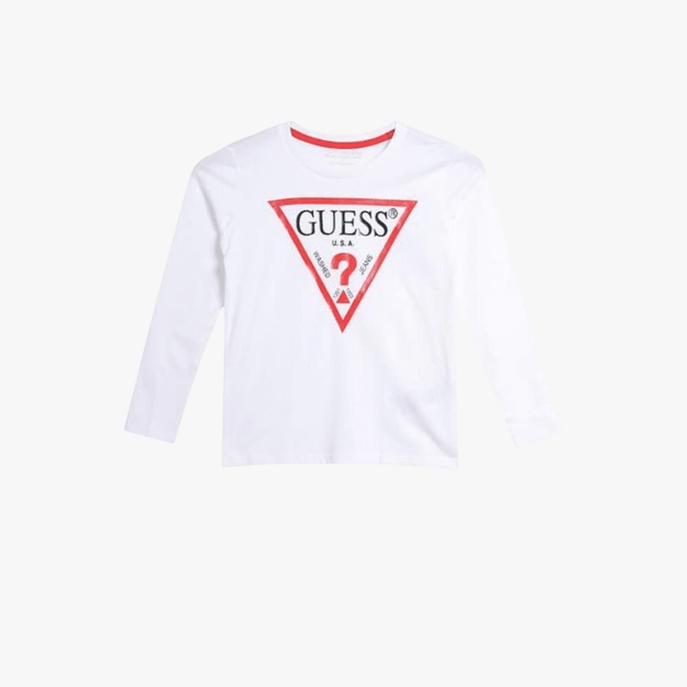 Guess Boys Triangle Core Long Sleeve Tee True White | Guess