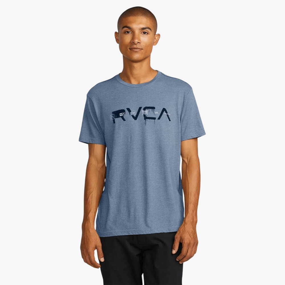 Rvca Mens All Spray Red Stitch Short Sleeve Tee Vintage Navy | Rvca