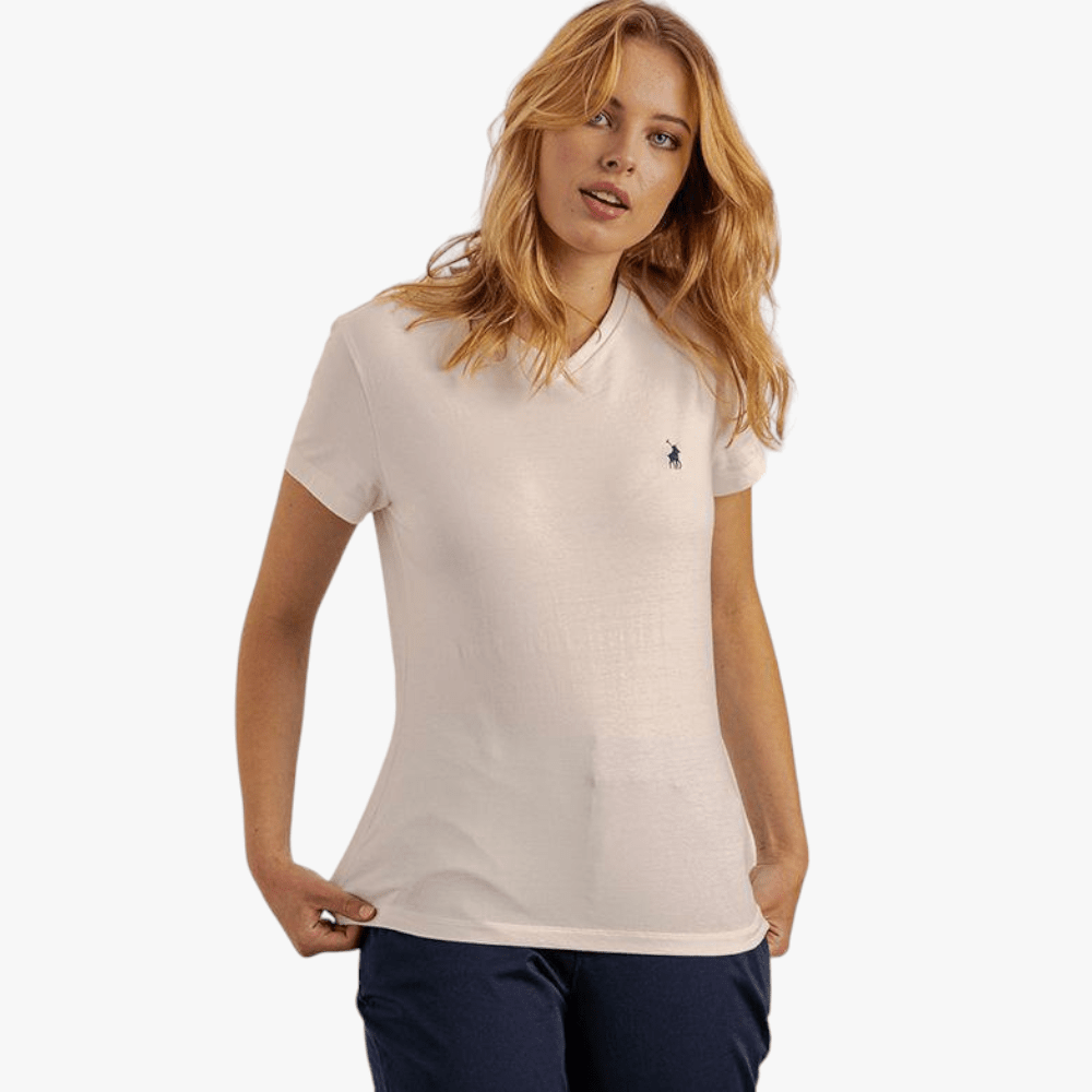 Polo Womens Kelly V-Neck Stretch Short Sleeve Tee White | Polo