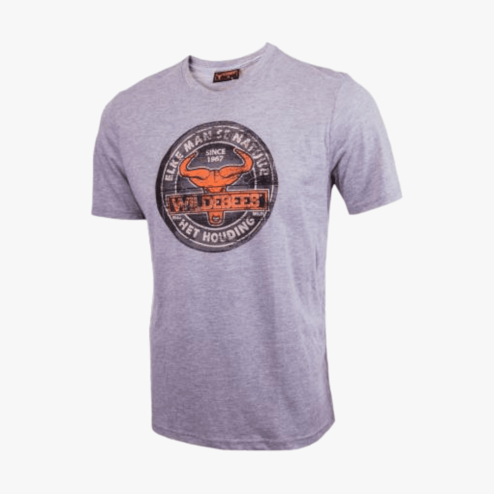 Wildebees Mens Wood Barrel Short Sleeve Tee Grey | Wildebees