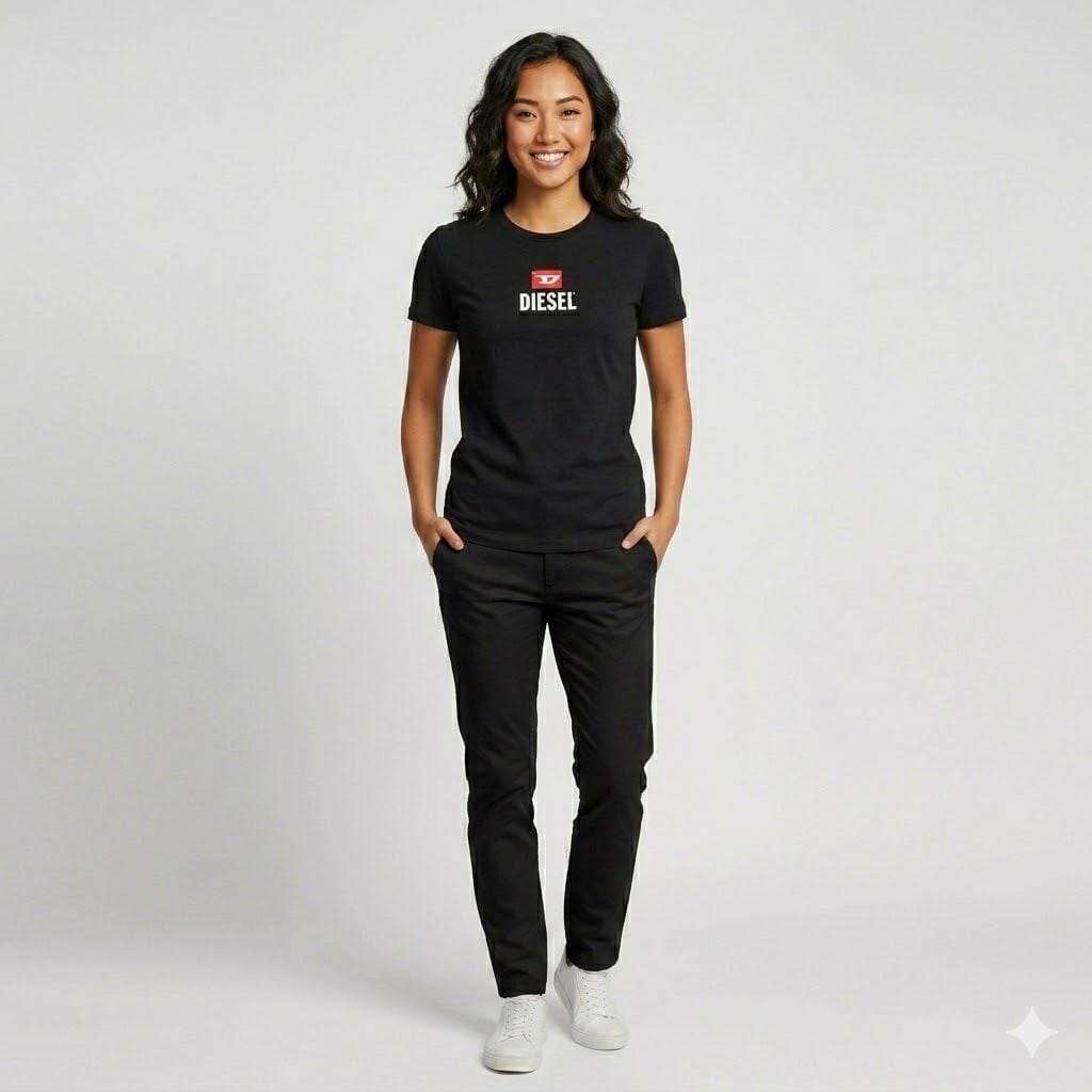 Diesel Womens Just Small New D Logo Tee Black | Diesel