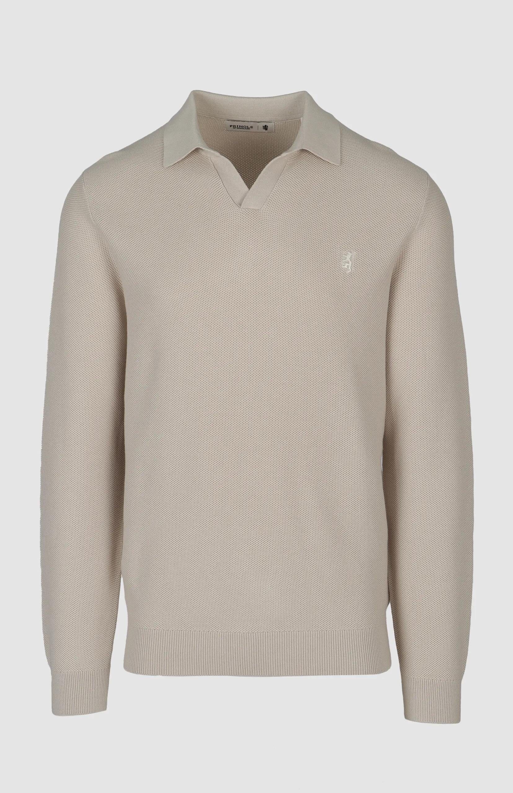 Pringle Mens Brian Collar Textured Knit Jersey Stone | Pringle