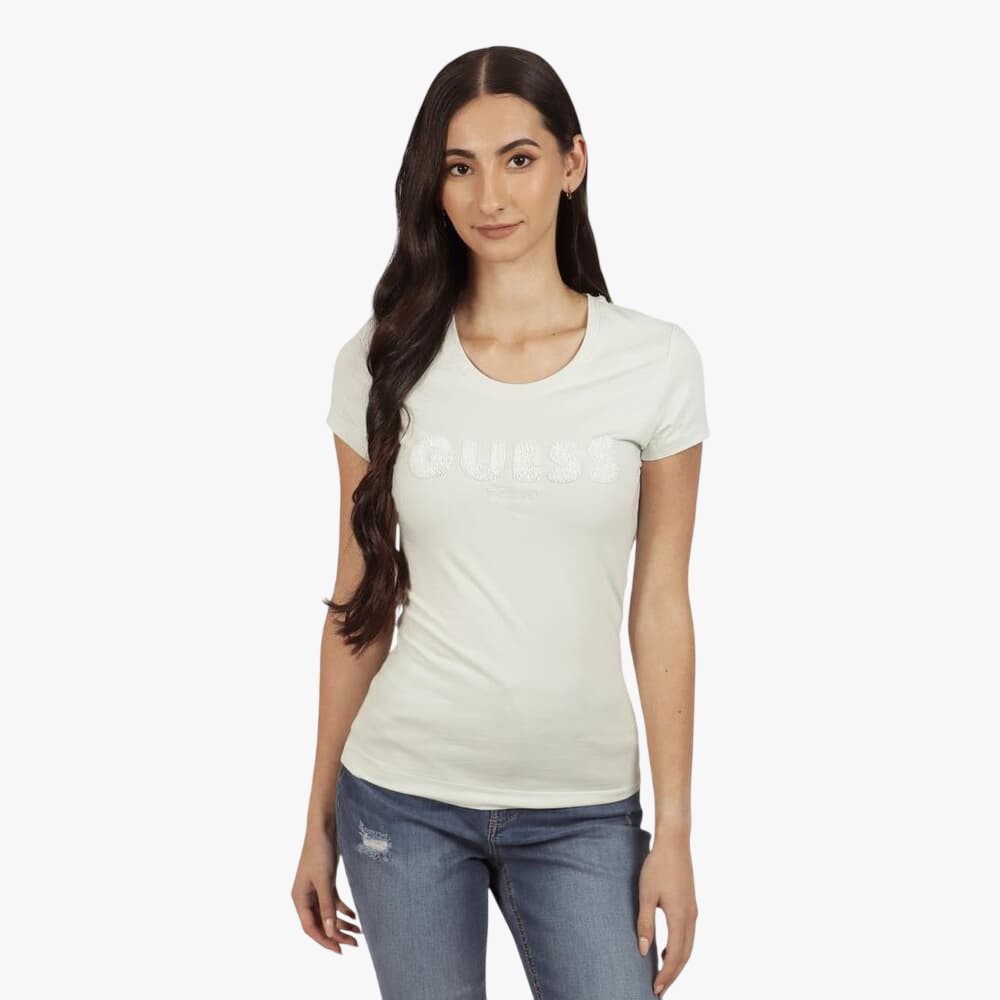 Guess Womens Sequins Short Sleeve Tee Teal