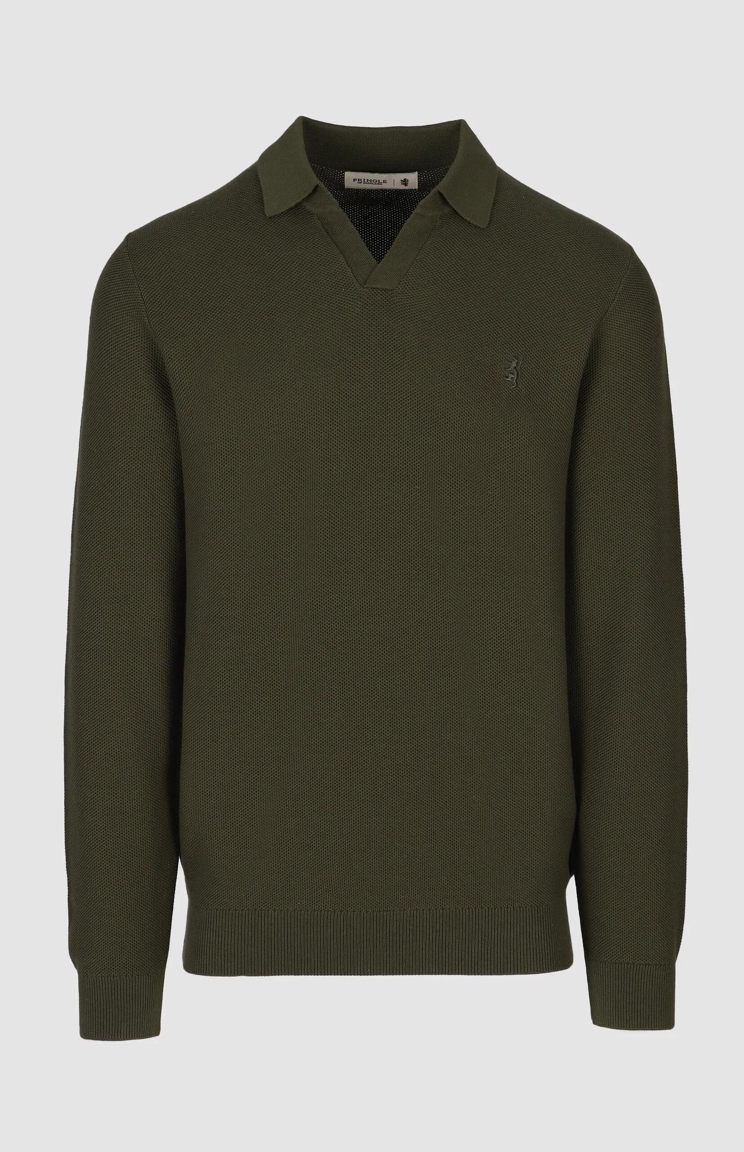 Pringle Mens Brian Collar Textured Knit Jersey Olive | Pringle