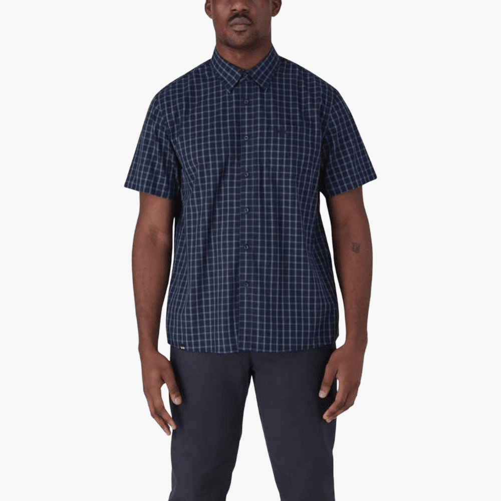 Jeep Mens Casual Yd Check Short Sleeve Shirt Wavelite Midnight Blue | Jeep