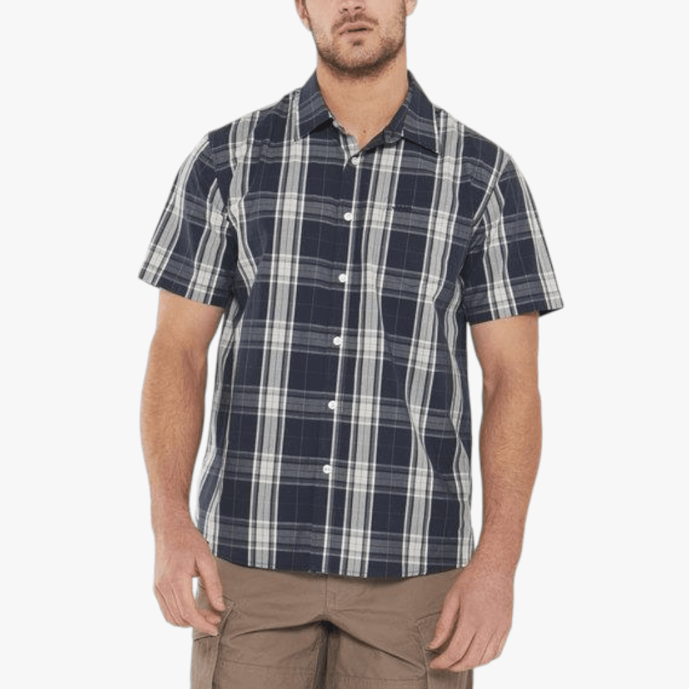 Jeep Mens Casual Check Short Sleeve Shirt Dark Springs Grey | Jeep