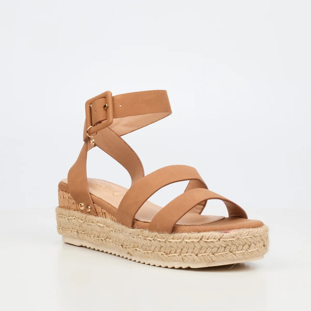 Miss Black Womens Steffi 2 Wedge Sandal Tan