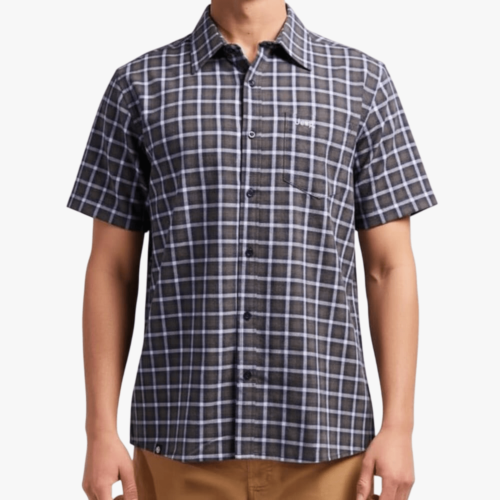 Jeep Mens Yd Short Sleeve Shirt Bold Graphite Sky | Jeep