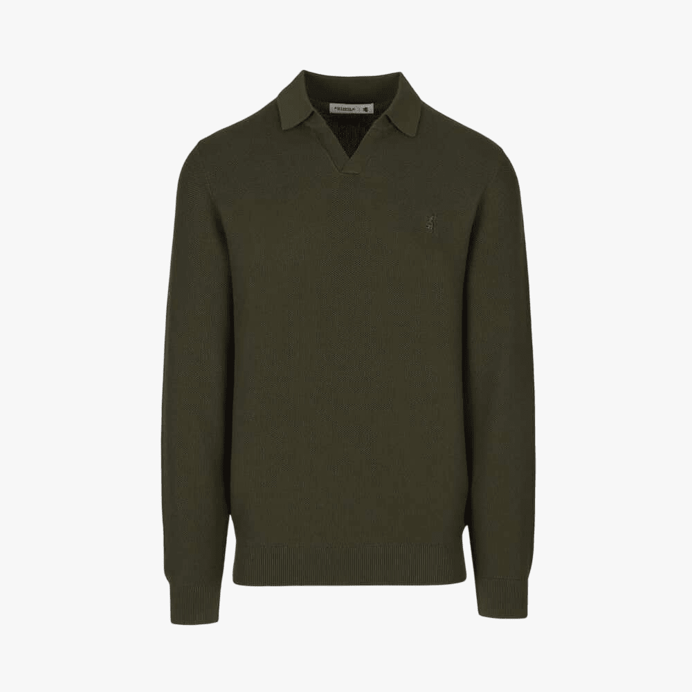 Pringle Mens Brian Collar Textured Knit Jersey Olive | Pringle