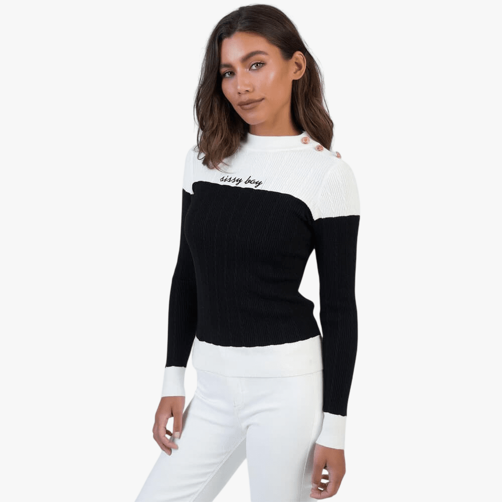 Sissy Boy Womens Swet Talk Knit Top Black White | Sissy Boy