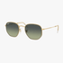 Rayban Unisex Hexagonal Artista Gold Steel Frame Green Vintage Polarised Lens Sunglass | Rayban