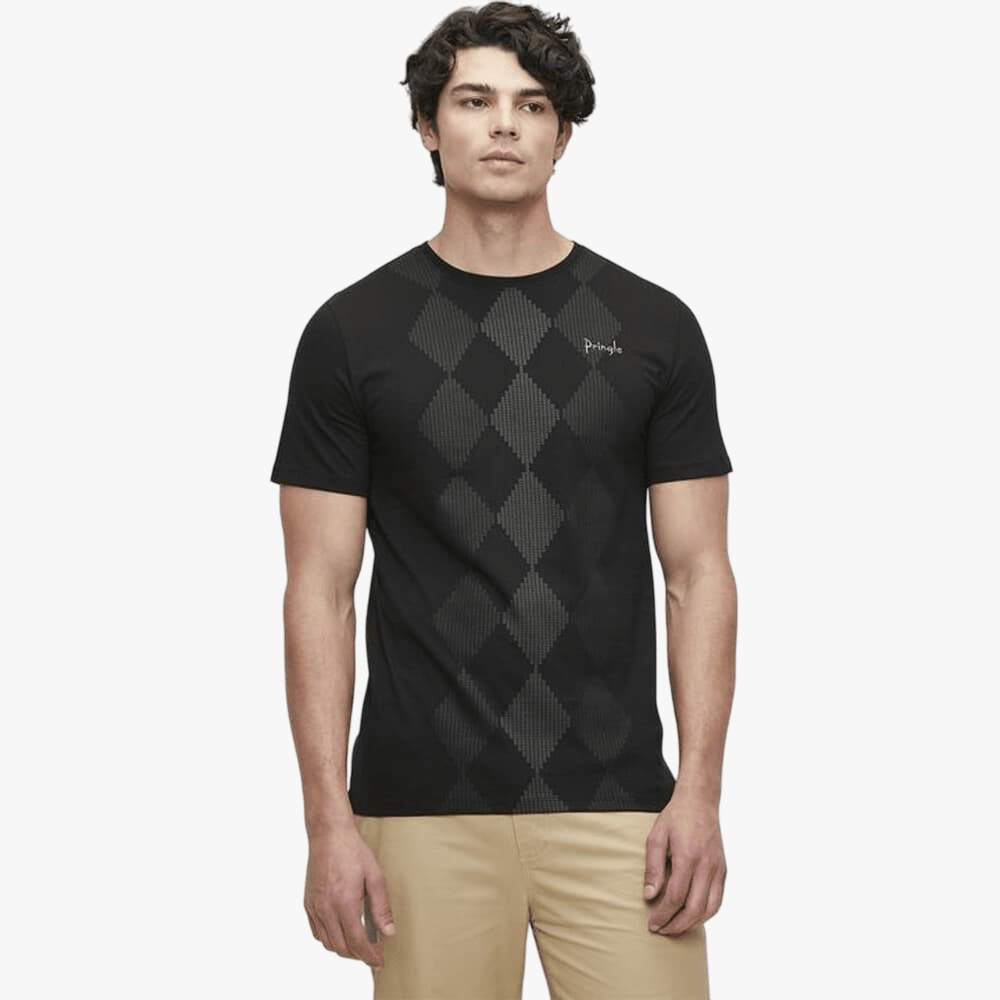 Pringle Mens Hugo All Over Argyle Short Sleeve Tee Black | Pringle