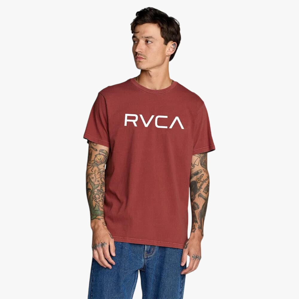Rvca Mens Big Logo Red Stitch Short Sleeve Tee Dusty Red