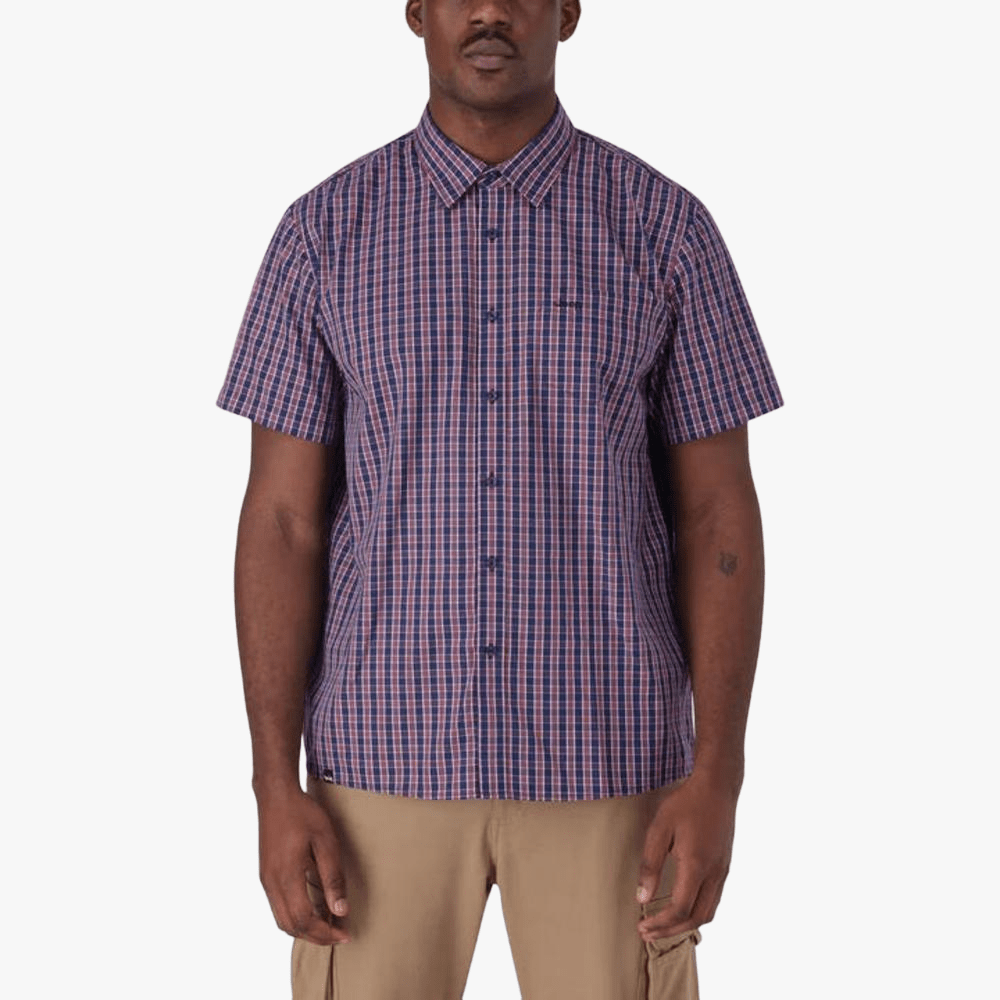 Jeep Mens Casual Yd Check Short Sleeve Shirt Navy Red | Jeep