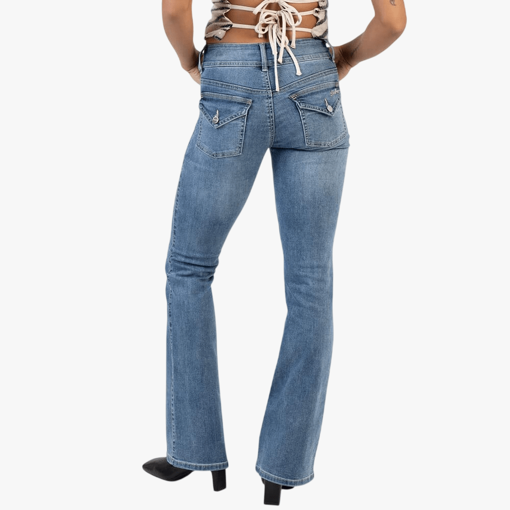 Sissy Boy Womens Kari Mid Waist Boot Leg Jeans Light Vintage