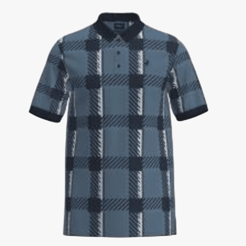 Polo Mens Printed Check Mercerised Short Sleeve Golfer Blue | Polo