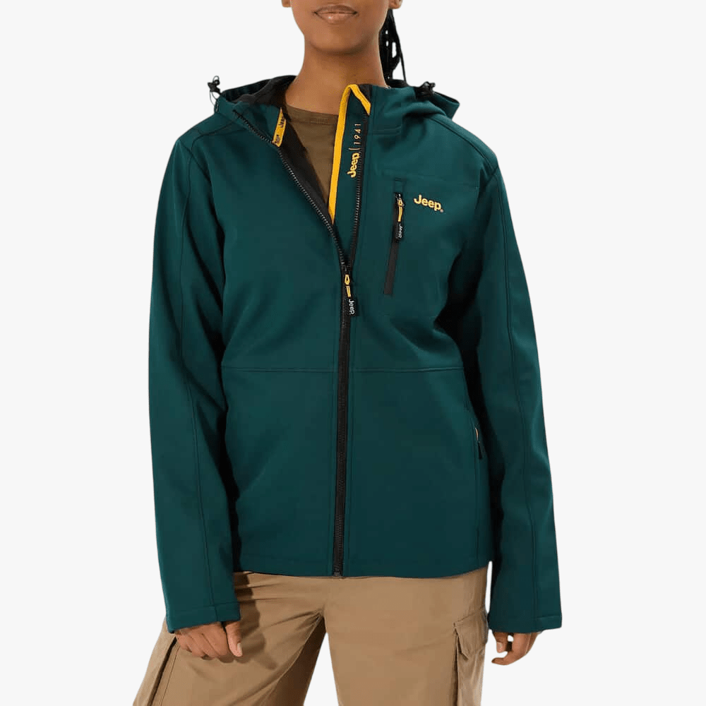 Jeep Mens Supporter Funnel Neck Softshell Jacket Springbok Green | Jeep