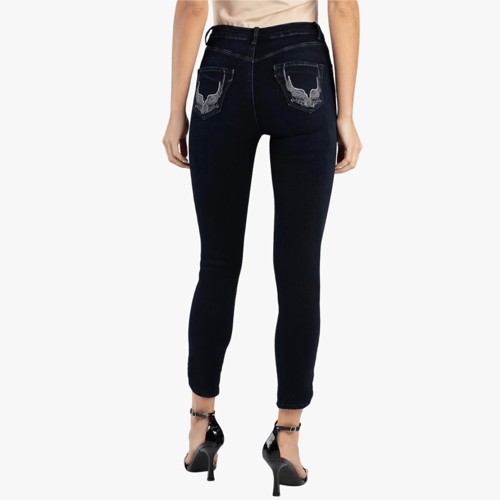 Sissy Boy Womens Mid Waist Skinny Jean Back Pocket Embroid Blue Black | Sissy Boy