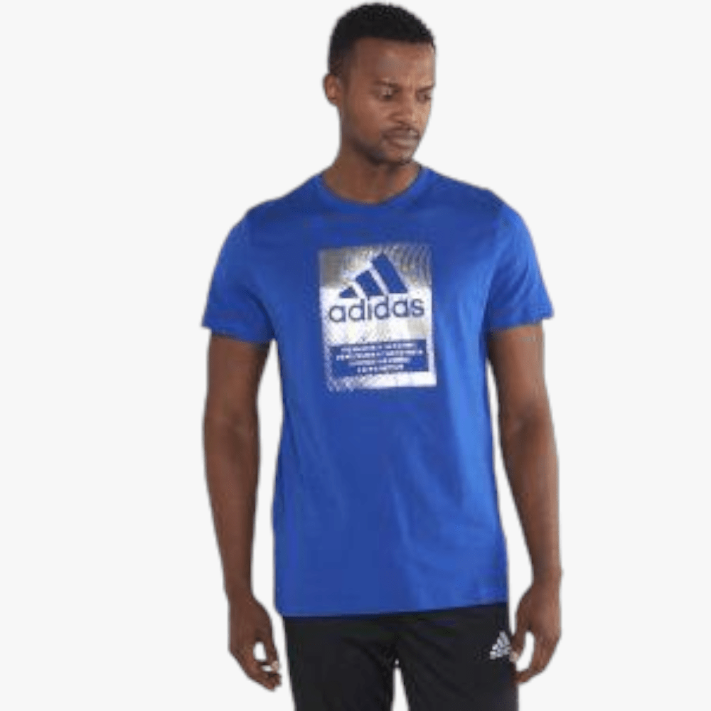 adidas Mens M Bos Bx Fl Short Sleeve Tee Blue Silver | adidas